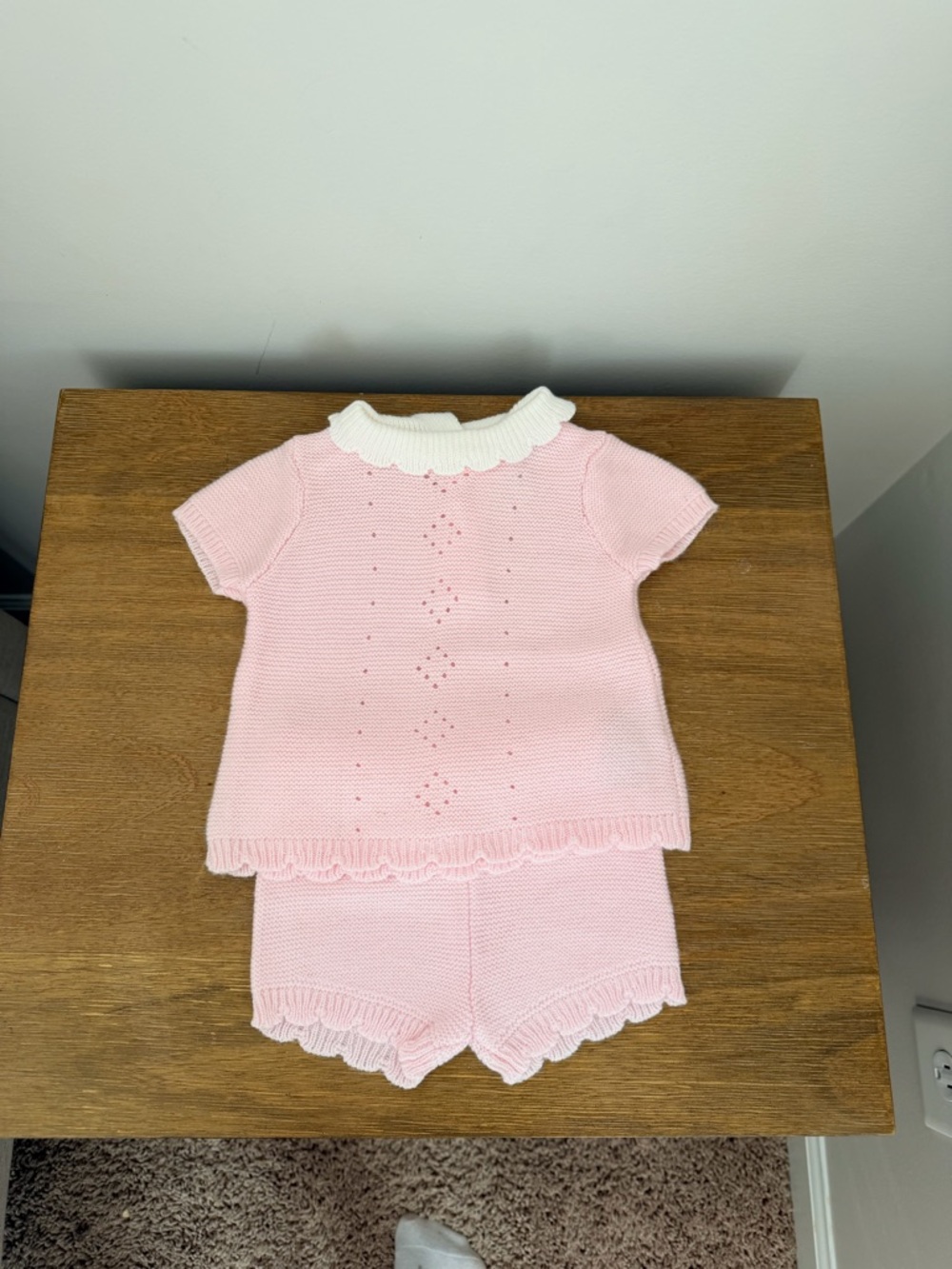 Janie and Jack Pink Knit Two-Piece with White Scalloped Collar